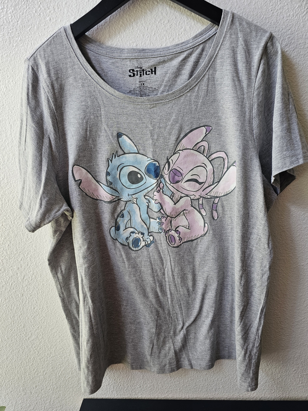 Disney Gray Tee with Blue & Pink Stitch Characters